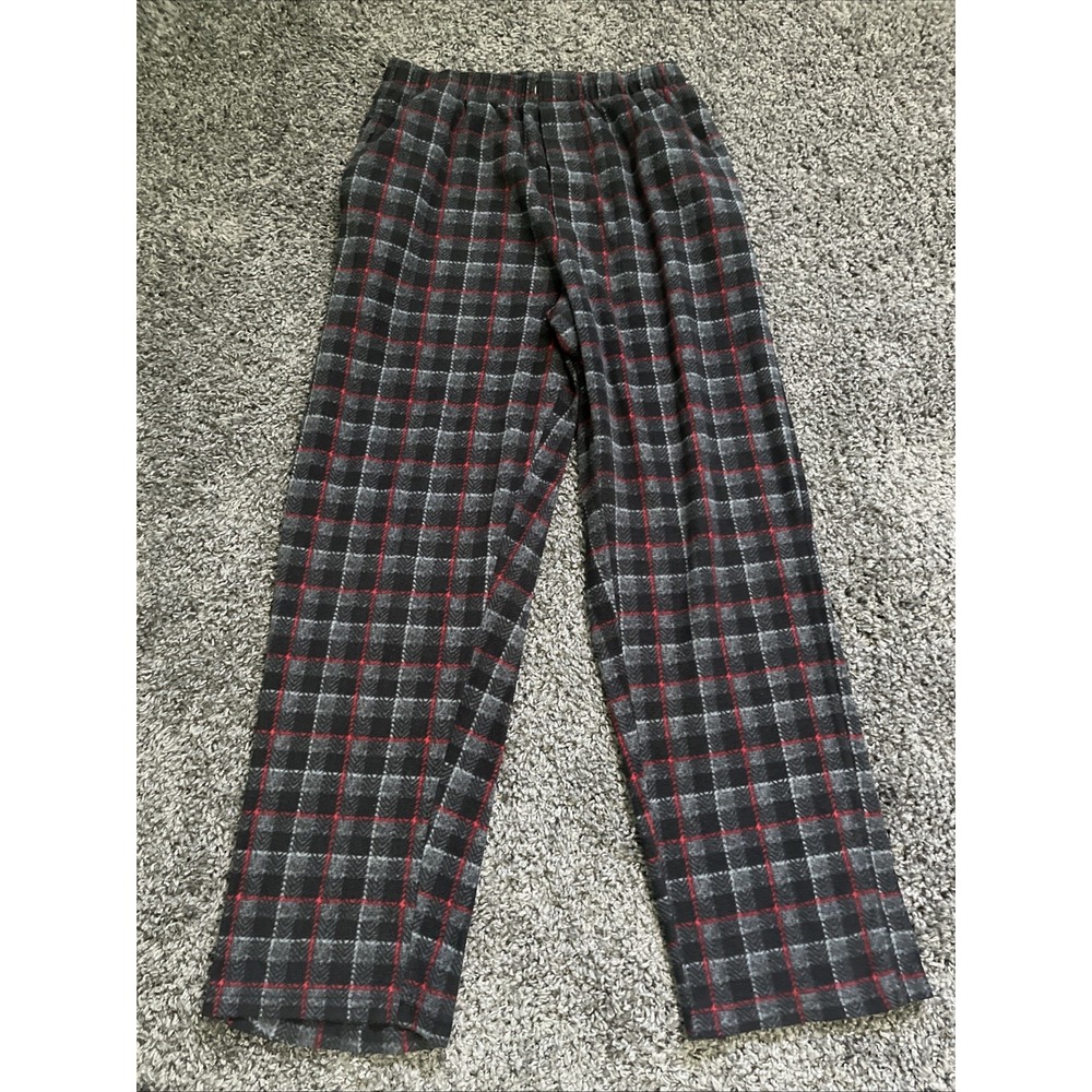 Men's Lg Perry Ellis Portfolio Sleepwear Pants Black Plaid Open Fly